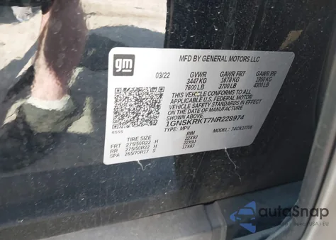 2022 Chevrolet Tahoe 4Wd Rst из США, поврежденный, VIN 1GNSKRKT7NR228974